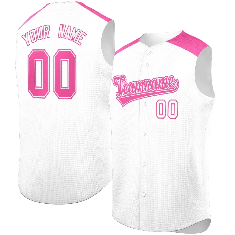 Baseball Jersey for Custom Graphics and Designs-Custom White Pink Personalized Classic Authentic Sleeveless Baseball Jersey