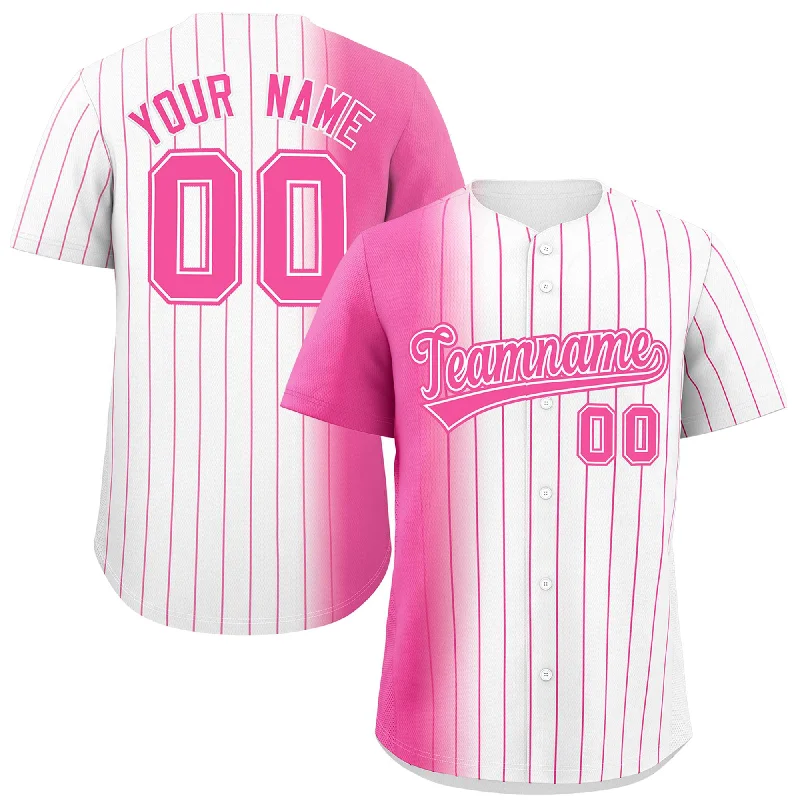 Baseball Jersey for Customizable Fan Apparel-Custom White Pink Pinstripe Personalized Gradient Authentic Baseball Jersey