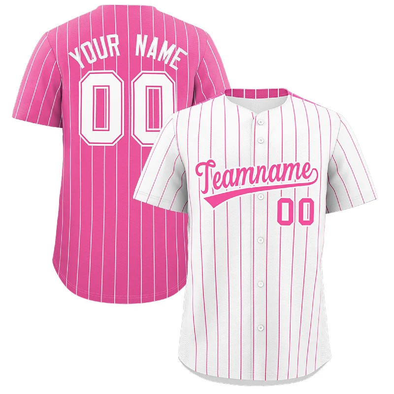 Baseball Jersey for Supporters of MLB Teams-Custom White Pink Pinstripe Personalized Two-Tone Authentic Baseball Jersey