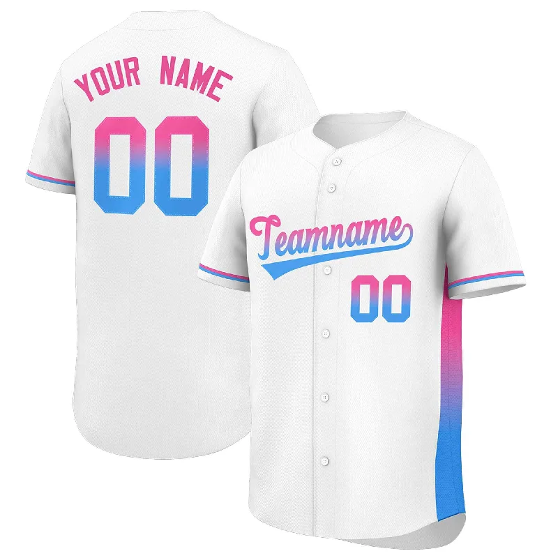 Baseball Jersey for Special Edition Baseball Jerseys-Custom White Pink-Powder Blue Personalized Gradient Font And Side Design Authentic Baseball Jersey