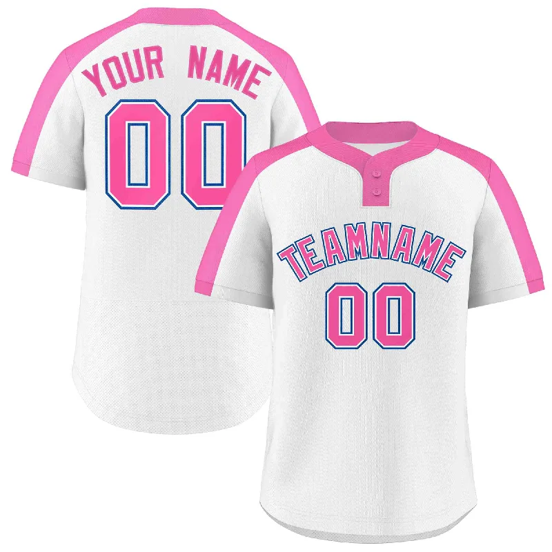 Baseball Jersey for Custom Team Uniforms for Schools-Custom White Pink-White Classic Style Authentic Two-Button Baseball Jersey