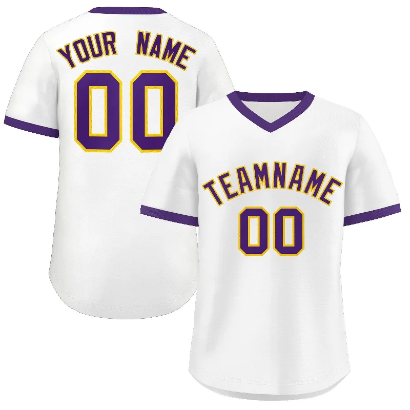 Baseball Jersey for Official Baseball Fan Gear-Custom White Purple Classic Style Personalized Authentic Pullover Baseball Jersey