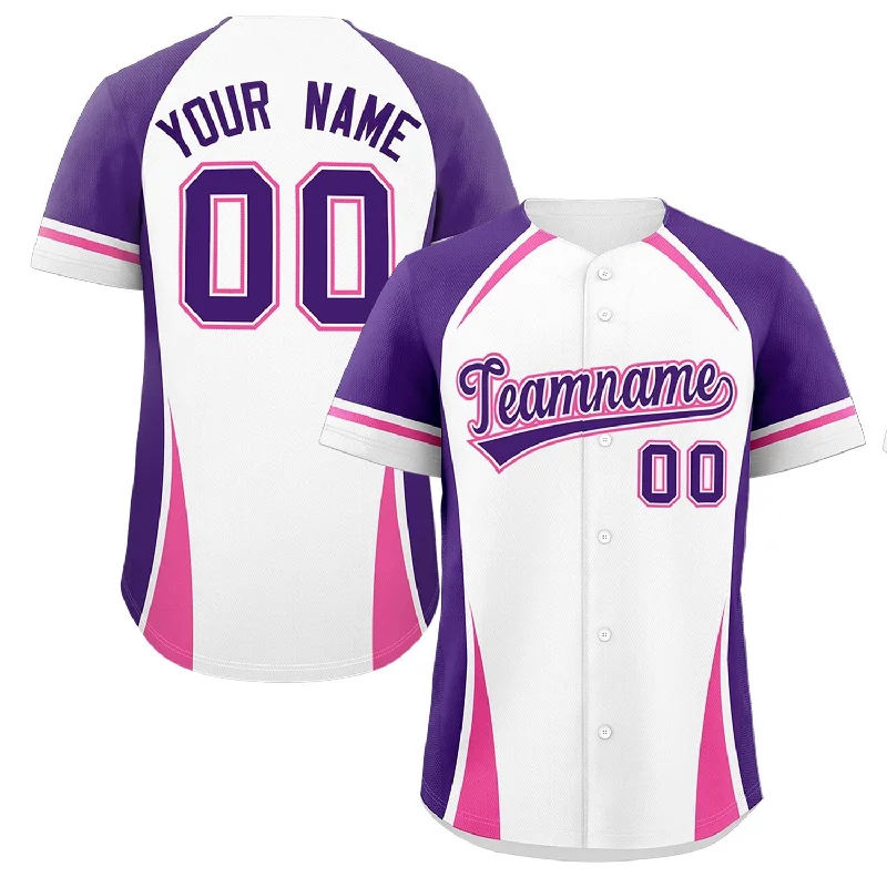 Baseball Jersey for Personalized School Jerseys-Custom White Purple-Pink Personalized Color Block Authentic Baseball Jersey