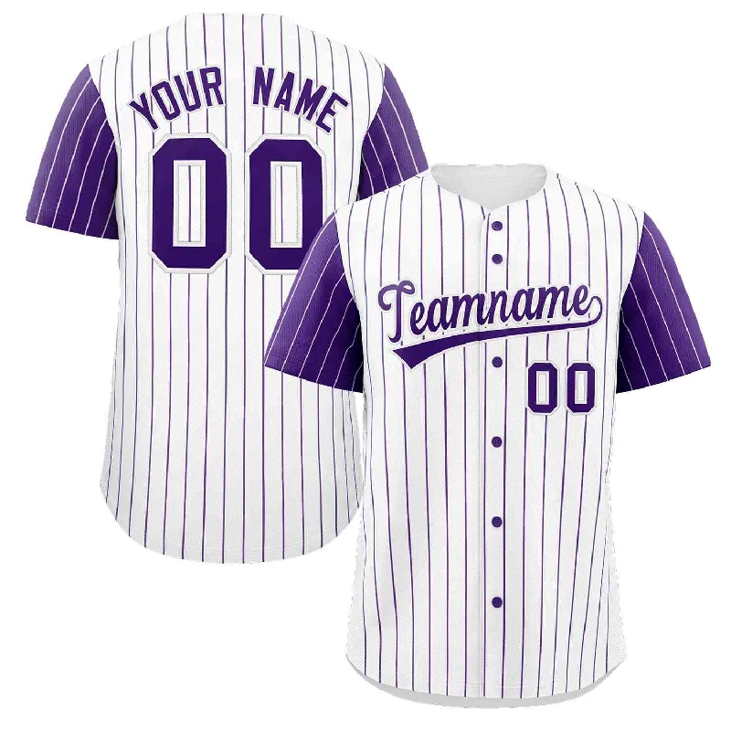 Baseball Jersey for International Baseball Fans-Custom White Purple Stripe Fashion Raglan Sleeves Authentic Baseball Jersey