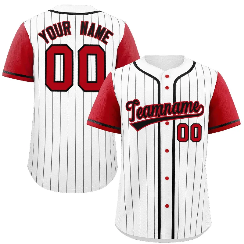 Baseball Jersey for Baseball Fan Apparel for Events-Custom White Red-Black Stripe Fashion Raglan Sleeves Authentic Baseball Jersey