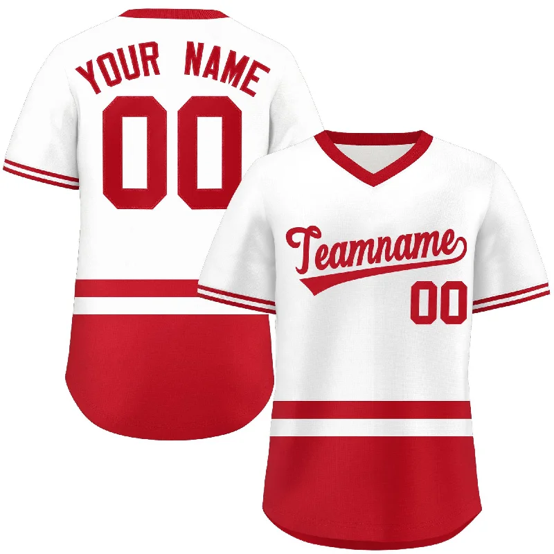 Baseball Jersey for Personalized Fanwear-Custom White Red Color Block Personalized V-Neck Authentic Pullover Baseball Jersey