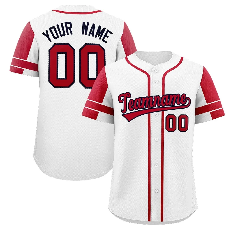 Baseball Jersey for Personalized Fanwear-Custom White Red Personalized Raglan Sleeves Authentic Baseball Jersey