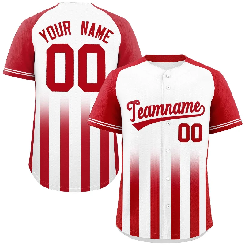 Baseball Jersey for Special Edition Baseball Jerseys-Custom White Red Raglan Sleeves Gradient Thick Stripe Authentic Baseball Jersey