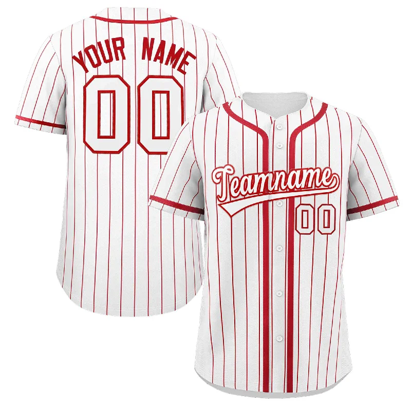 Baseball Jersey for Group Fan Merchandise-Custom White Red Stripe Fashion Design Full Button Authentic Baseball Jersey