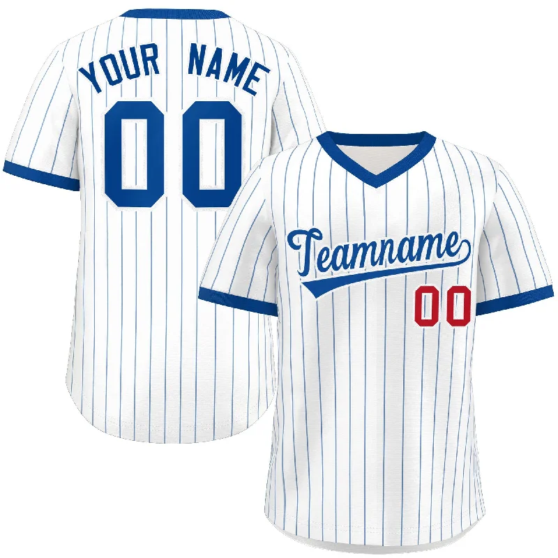 Baseball Jersey for Team Merchandise for Events-Custom White Royal Stripe Fashion Authentic Pullover Baseball Jersey