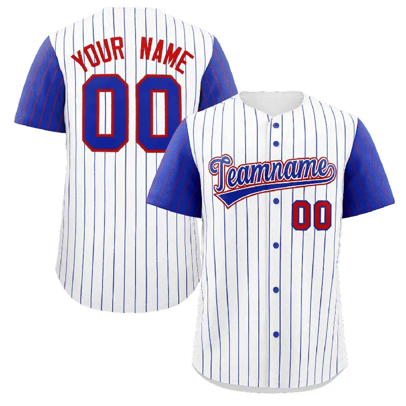 Baseball Jersey for Special Baseball Event Merchandise-Custom White Royal-Red Stripe Fashion Raglan Sleeves Authentic Baseball Jersey