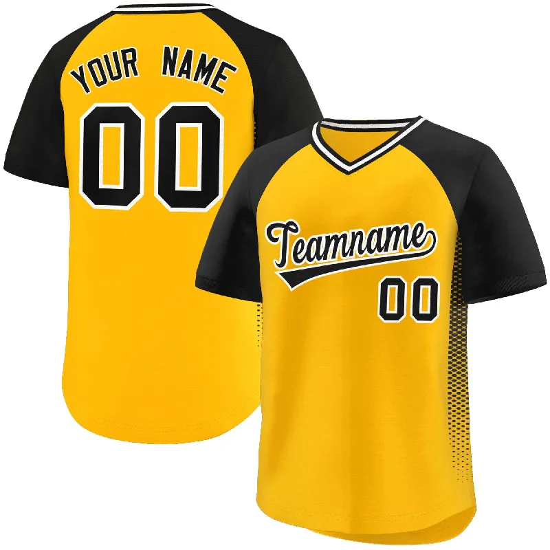 Baseball Jersey for Group Apparel for Teams-Custom Yellow Black Raglan Sleeves Side Spot Authentic Pullover Baseball Jersey