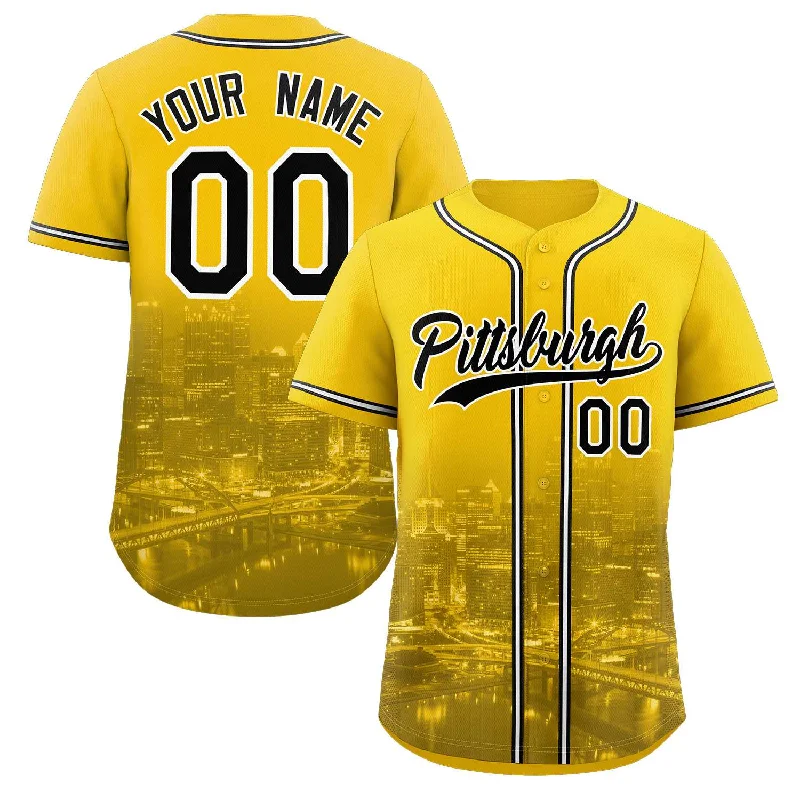 Baseball Jersey for Fun Baseball Tournaments-Custom Yellow Black-White Pittsburgh City Connect Baseball Jersey