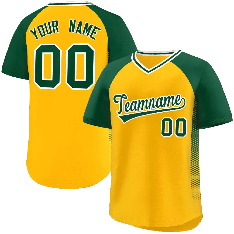 Baseball Jersey for Baseball Supporter Merchandise for Fans-Custom Yellow Green Raglan Sleeves Side Spot Authentic Pullover Baseball Jersey