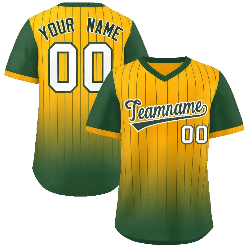 Baseball Jersey for Custom Sizes-Custom Yellow Green-White Gradient Fashion Authentic Pullover Pinstripe Baseball Jersey