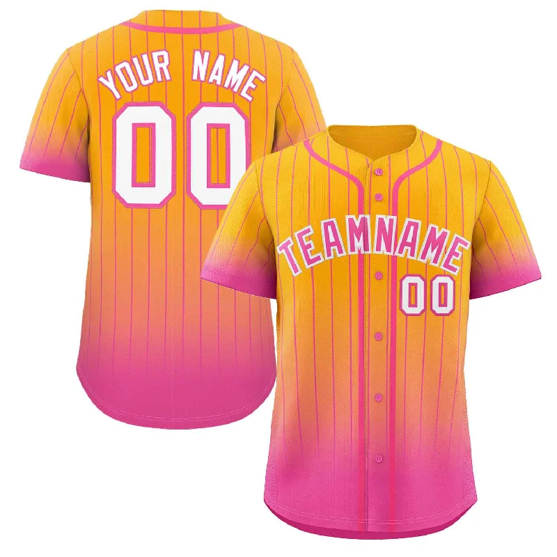 Baseball Jersey for Baseball Players’ Custom Apparel-Custom Yellow Pink-White Gradient Stripe Fashion Authentic Baseball Jersey