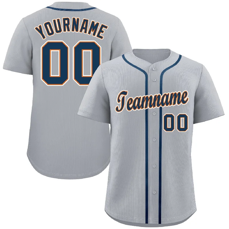 Baseball Jersey for Group Orders-Custom Gray Navy-White Classic Style Authentic Baseball Jersey