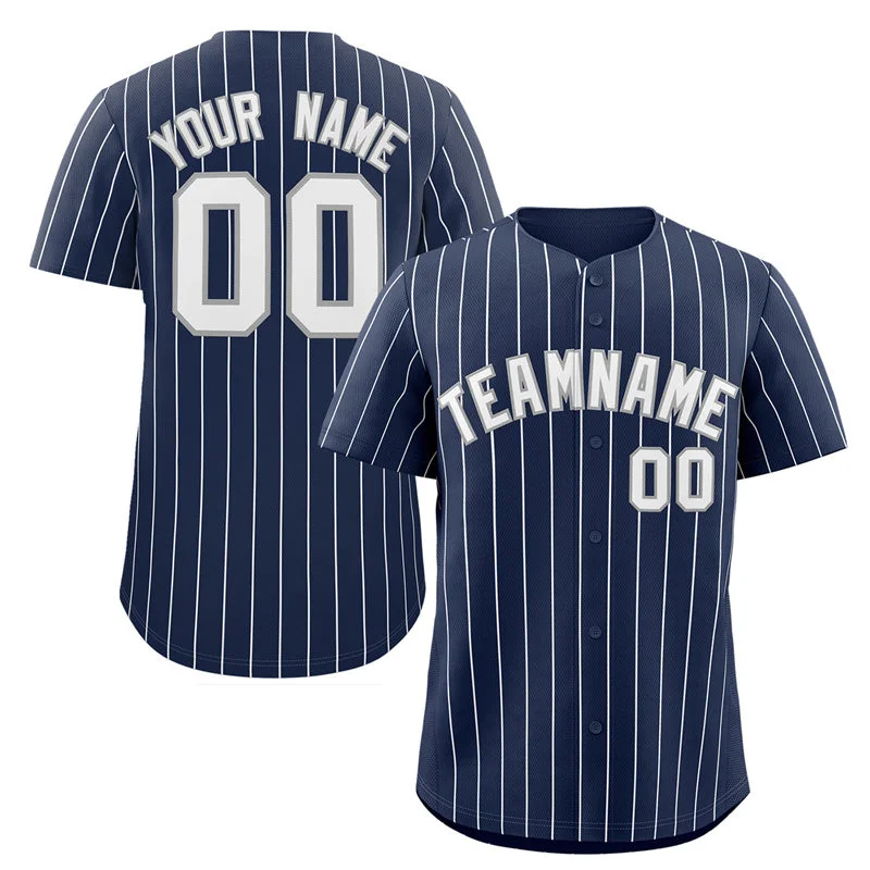 Baseball Jersey for Fundraising Events-Custom Navy White-Gray Stripe Fashion Authentic Baseball Jersey